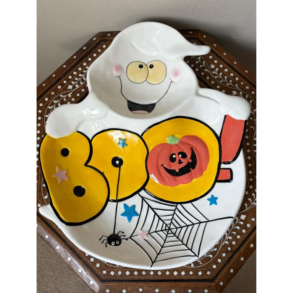 Vintage Ceramic Halloween Ghost Candy Bowl Dish ‘BOO!’ Chang Song